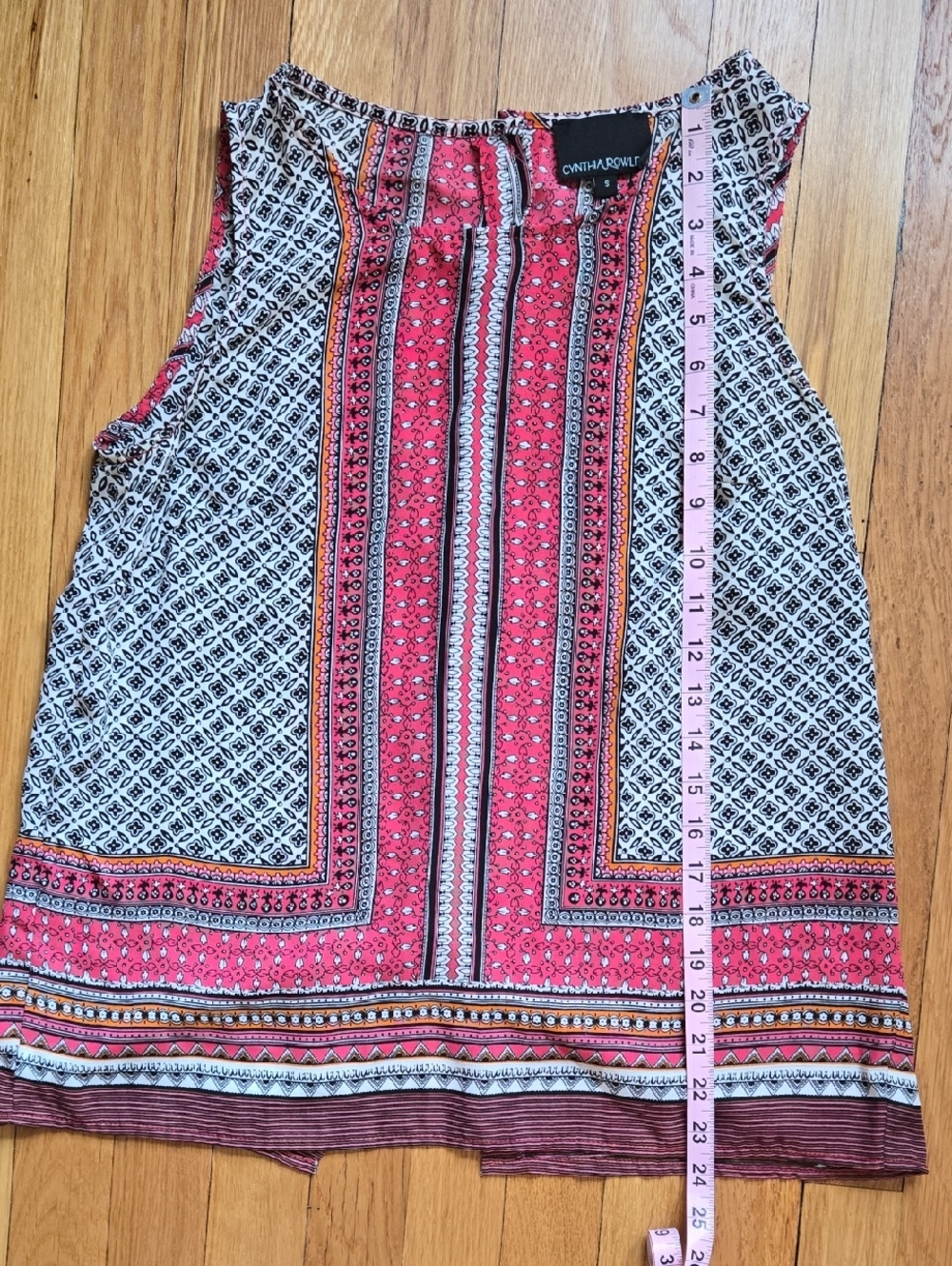 Cynthia Rowley Coral Pink and Cream Patterned Sleeveless Camisole/ Tank, Size S.